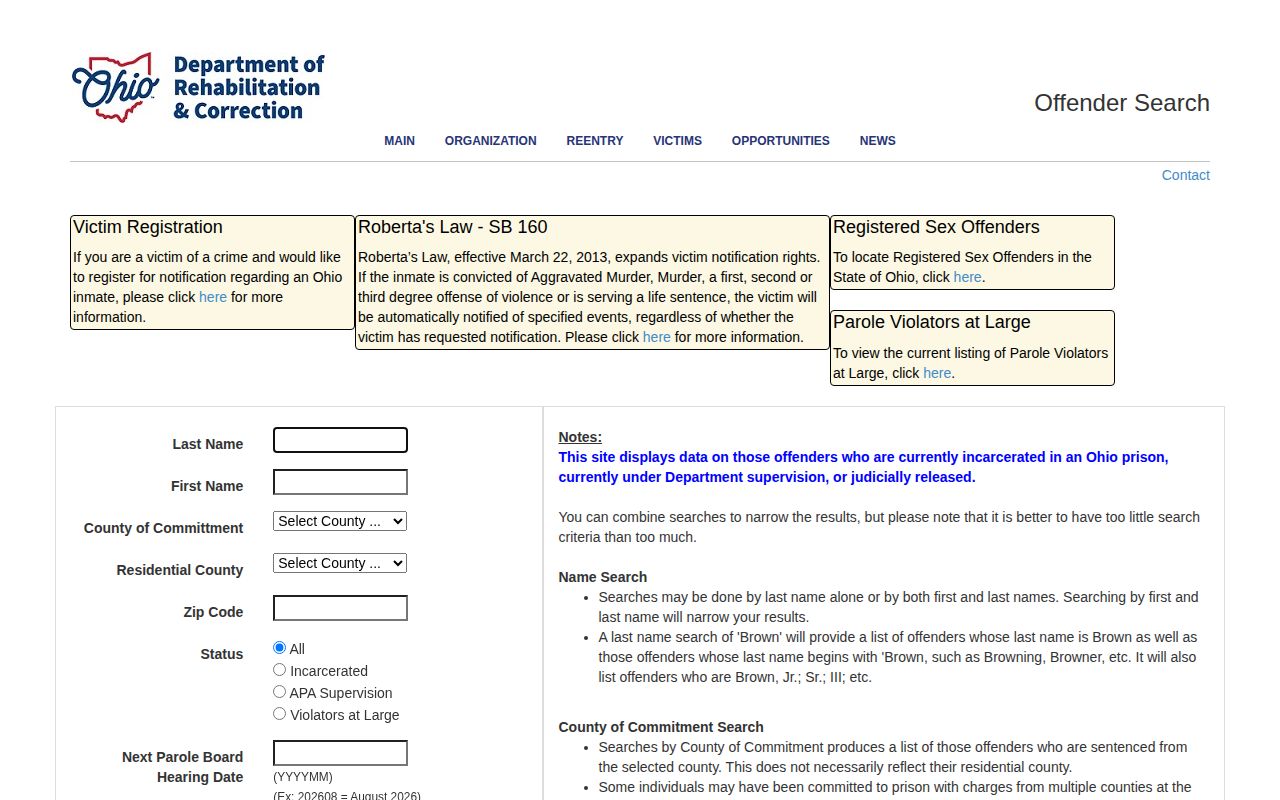 Ohio Department of Rehabilitation and Correction offender search for Huron County state custody follow-up