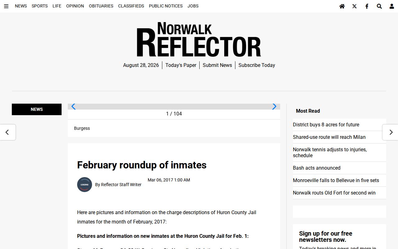 Huron County historical Norwalk Reflector booking record roundup source