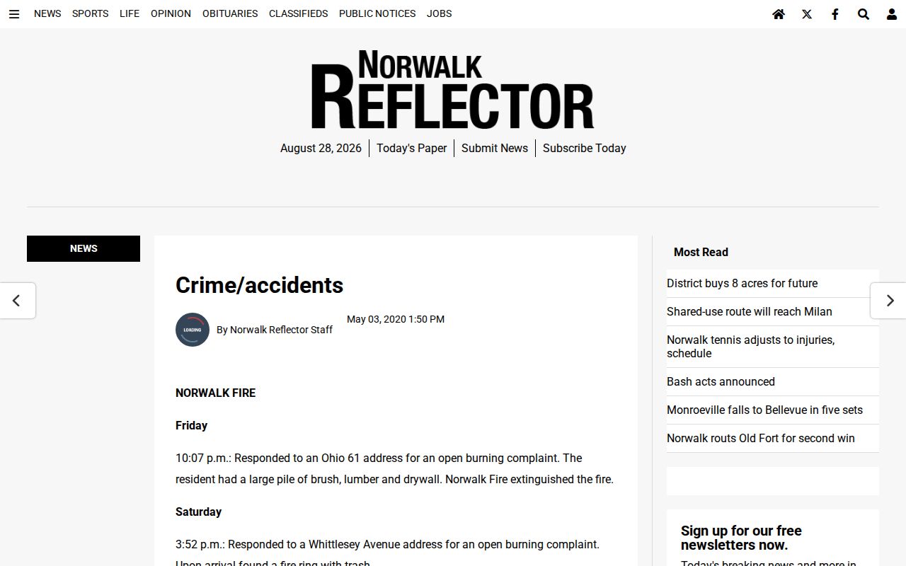 Huron County Norwalk Reflector crime news record source