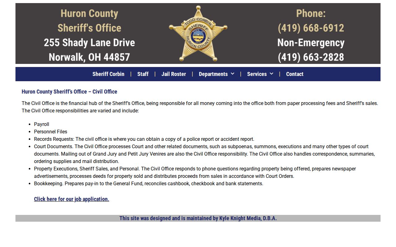 Huron County Sheriff civil office records information for booking record requests
