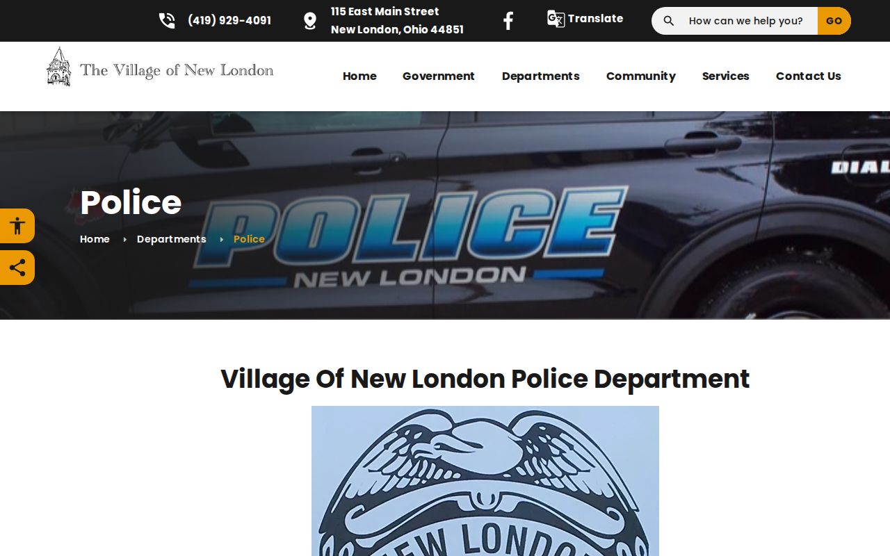 Huron County New London Police record request contact page