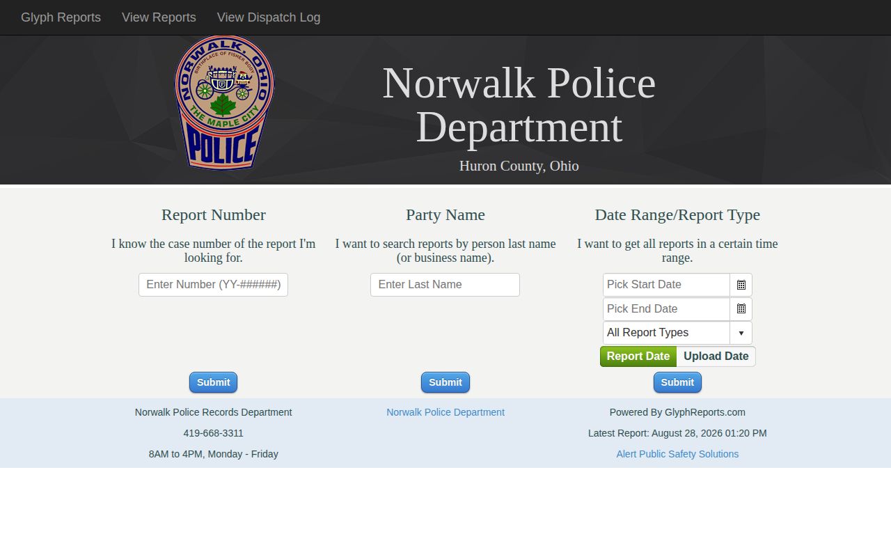 Huron County Norwalk Police incident record portal