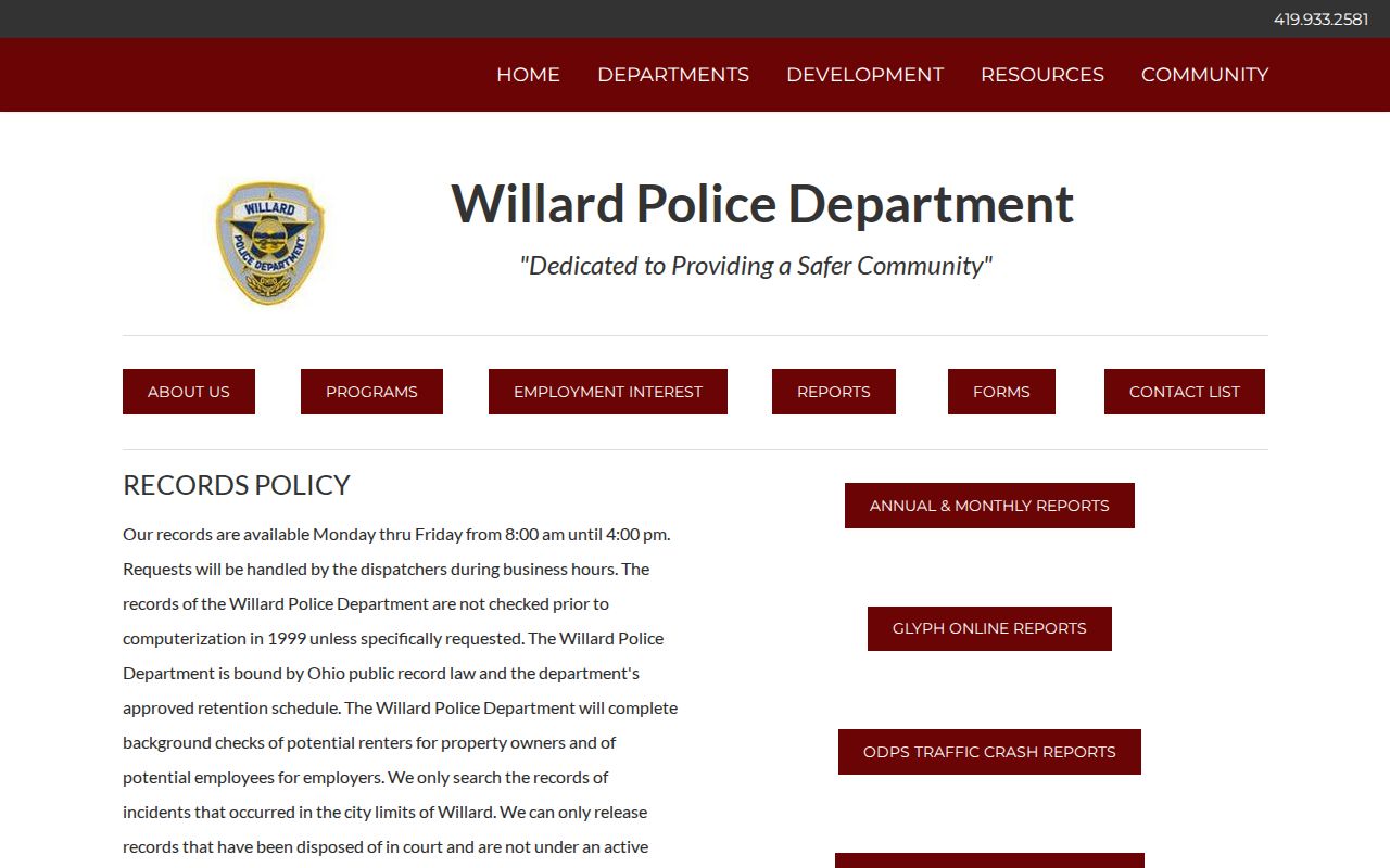 Huron County Willard Police online arrest record reports